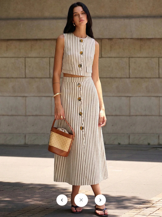 Commense Dresses & Skirts - NWT Commense Cotton Striped Sleeveless Top & Midi Skirt Set Sz L